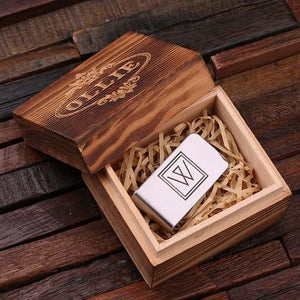 Personalized Monogrammed Money Clip Polished Stainless Steel with Wood Box - Assorted - Mens Gifts
