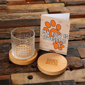 Personalized Paw Print Wood Coaster Set with Gift Card - Assorted Fathers Day