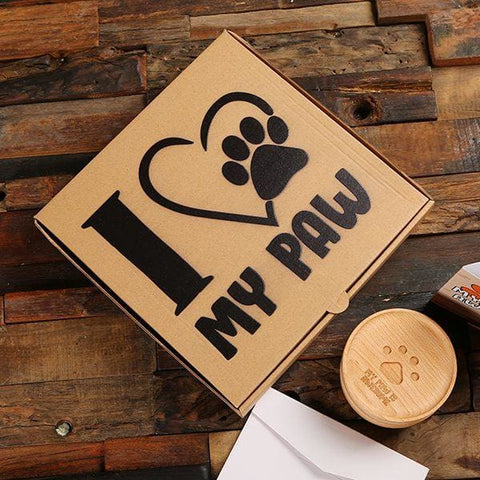 Image of Personalized Paw Print Wood Coaster Set with Gift Card - Assorted Fathers Day