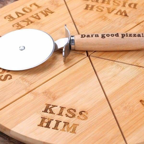 Image of Personalized Pizza Board Pan Tray with Pizza Cutter Serving Tray - Serving - Trays Bowls Etc.