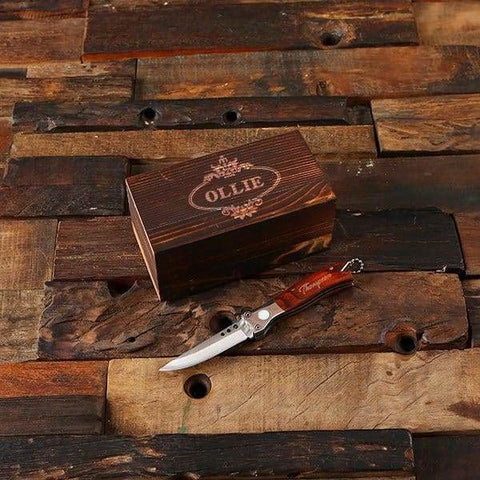 Image of Personalized Pocket Knife Dagger with Wood Box - Knives & Gift Box