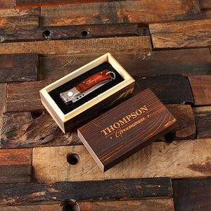 Personalized Pocket Knife Dagger with Wood Box - Knives & Gift Box