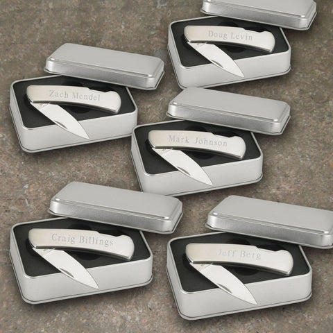 Image of Personalized Pocket Knife - Set of 5 - Stainless Steel - Lock Back - Groomsmen - Pocket Knives & Tools
