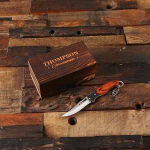 Personalized Pocket Knife with Wood Box - Knives & Gift Box