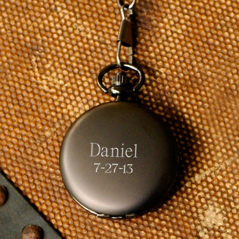Image of Personalized Pocket Watch - Gunmetal - 1.5 Diameter - Keepsake Gifts