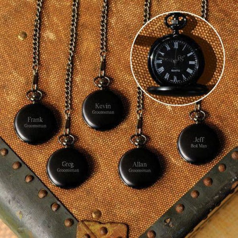 Image of Personalized Pocket Watch - Set of 5 - Midnight - Groomsmen - Executive Gifts