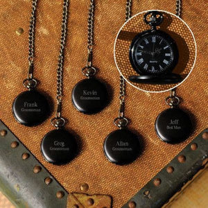 Personalized Pocket Watch - Set of 5 - Midnight - Groomsmen - Executive Gifts