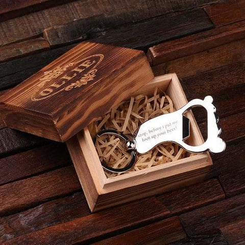 Image of Personalized Polished Stainless Steel Key Chain & Bottle Opener Foot w/Box - Key Chains & Gift Box