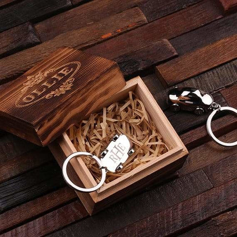Image of Personalized Polished Stainless Steel Key Chain Car w/Box - Key Chains & Gift Box