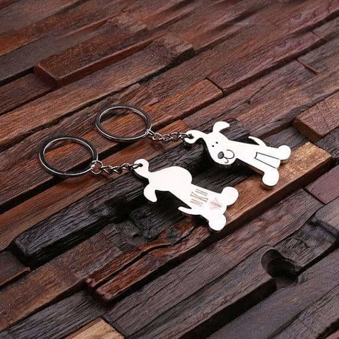 Image of Personalized Polished Stainless Steel Key Chain Dog Charm w/Box - Key Chains & Gift Box