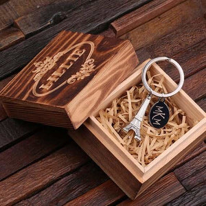 Personalized Polished Stainless Steel Key Chain Eiffel Tower w/Box - Key Chains & Gift Box