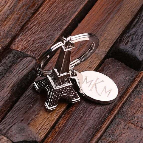 Image of Personalized Polished Stainless Steel Key Chain Eiffel Tower w/Box - Key Chains & Gift Box