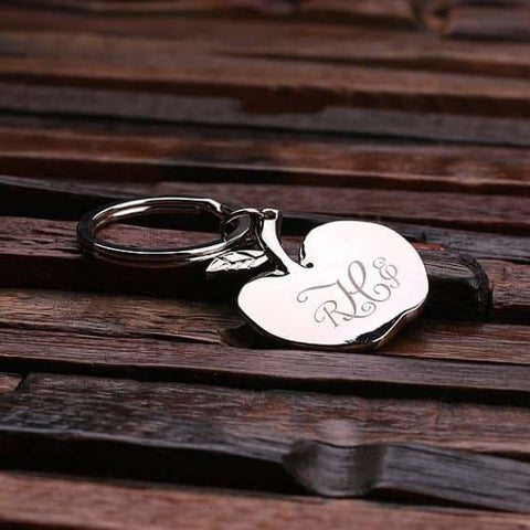 Image of Personalized Polished Stainless Steel Key Chain Long Stem Apple w/Box - Key Chains & Gift Box