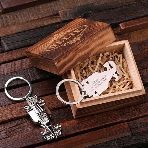 Image of Personalized Polished Stainless Steel Key Chain Nascar w/Box - Key Chains & Gift Box