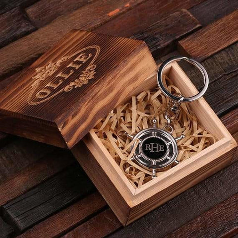 Image of Personalized Polished Stainless Steel Key Chain Ships Wheel w/Box - Key Chains & Gift Box