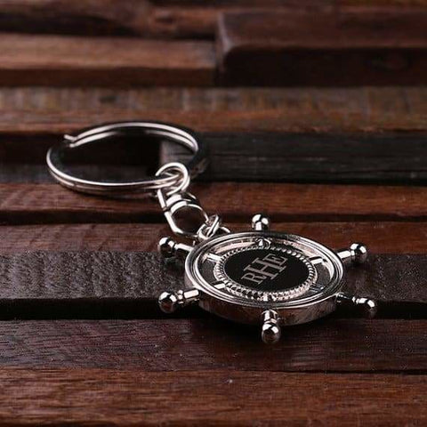 Image of Personalized Polished Stainless Steel Key Chain Ships Wheel w/Box - Key Chains & Gift Box