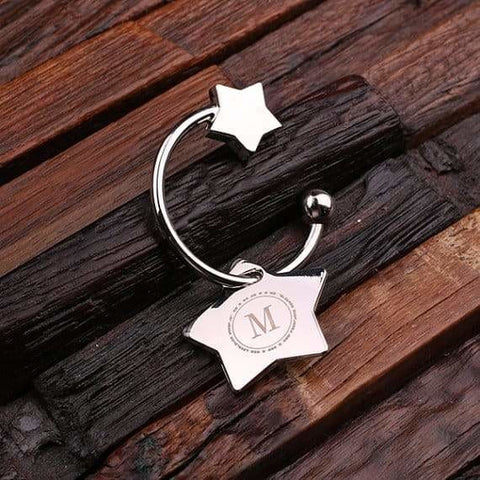 Image of Personalized Polished Stainless Steel Key Chain Star Charm w/Box - Key Chains & Gift Box