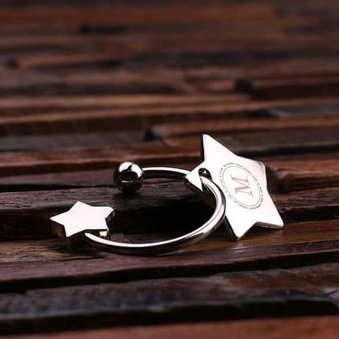 Image of Personalized Polished Stainless Steel Key Chain Star Charm w/Box - Key Chains & Gift Box