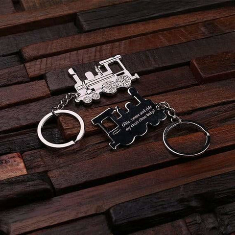 Image of Personalized Polished Stainless Steel Key Chain Train Conductor - Key Chains