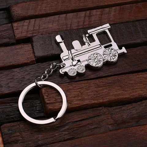 Image of Personalized Polished Stainless Steel Key Chain Train Conductor - Key Chains