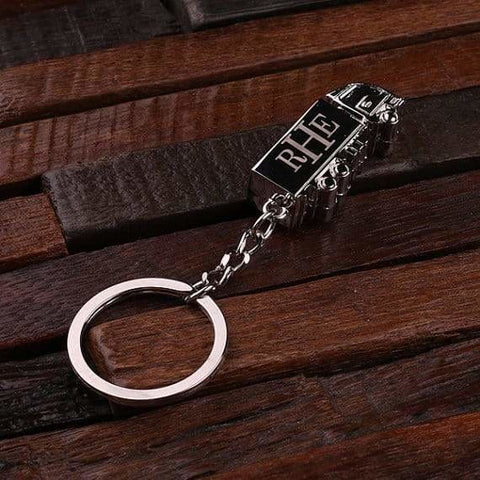 Image of Personalized Polished Stainless Steel Key Chain Trucker w/Box - Key Chains & Gift Box