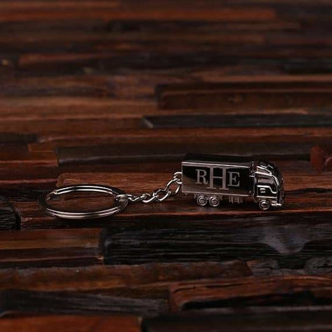 Image of Personalized Polished Stainless Steel Key Chain Trucker w/Box - Key Chains & Gift Box