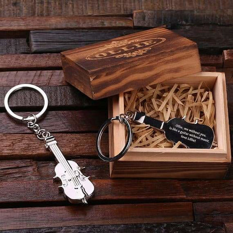 Image of Personalized Polished Stainless Steel Key Chain Violin w/Box - Key Chains & Gift Box