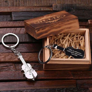 Personalized Polished Stainless Steel Key Chain Violin w/Box - Key Chains & Gift Box
