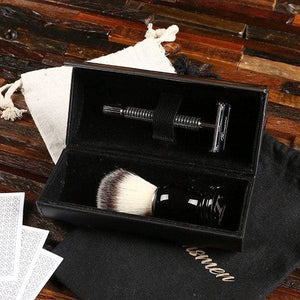 Personalized Razor Brush & Faux Leather Case Shaving Set - Assorted - Groomsmen