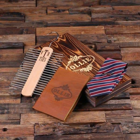 Image of Personalized Red White and Blue Striped Tie Tie Clip Rack Leather Journal Boyfriend Gift Mens Gift Groomsmen Gift Mens Christmas Gift - Tie