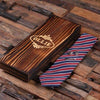 Personalized Red White and Blue Striped Tie Cuff Links Tie Clip with Wood Box Boyfriend Gift Groomsmen Gift for Men Christmas - Tie Gift