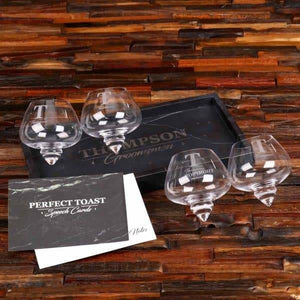 Personalized Rocking Whiskey Glass & Marble Serving Tray Set - Assorted - Groomsmen