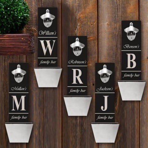 Image of Personalized Set of 5 Wall Mounted Bottle Openers for Groomsmen - Bar Accessories