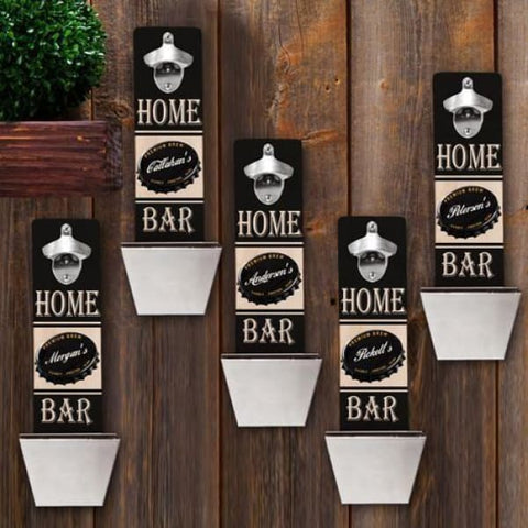 Image of Personalized Set of 5 Wall Mounted Bottle Openers for Groomsmen - Bar Accessories