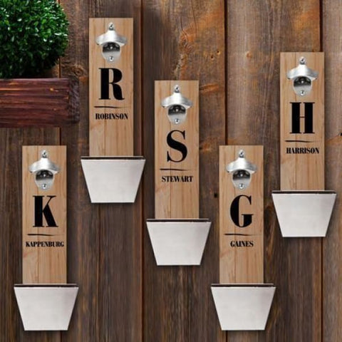 Image of Personalized Set of 5 Wall Mounted Bottle Openers for Groomsmen - FamilyInitial - Bar Accessories