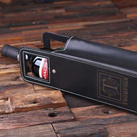 Image of Personalized Single Bottle Wine Holder/Pouch Black Leather - Assorted - Beer & Wine