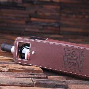Personalized Single Bottle Wine Holder/Pouch Brown Leather - Assorted - Beer & Wine