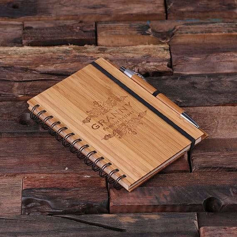 Image of Personalized Spiral Bamboo Notebook Pen and 4 Kitchen Utensils - Journal Gift Sets