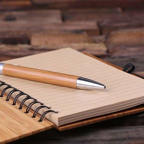 Image of Personalized Spiral Bamboo Notebook & Pen - Journals & Notebooks