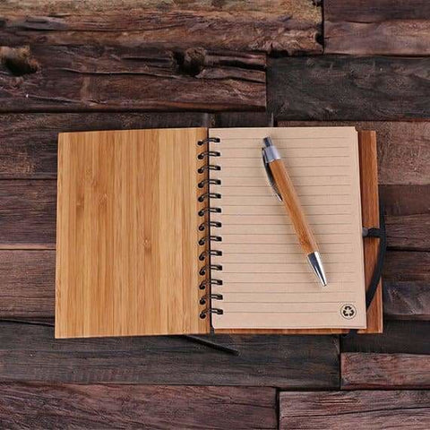Image of Personalized Spiral Bamboo Notebook & Pen - Journals & Notebooks