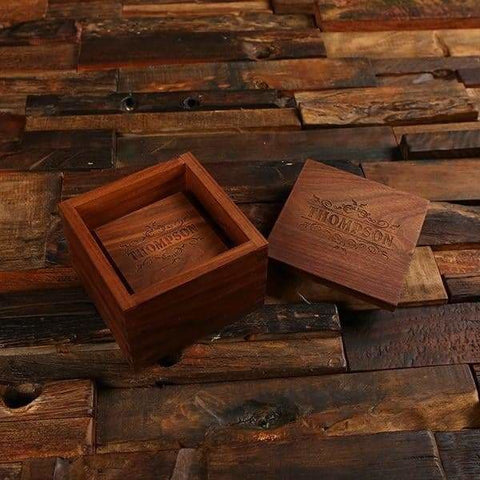 Image of Personalized Square Wood Coaster & Storage Box Executive Gift - Coasters & Gift Box