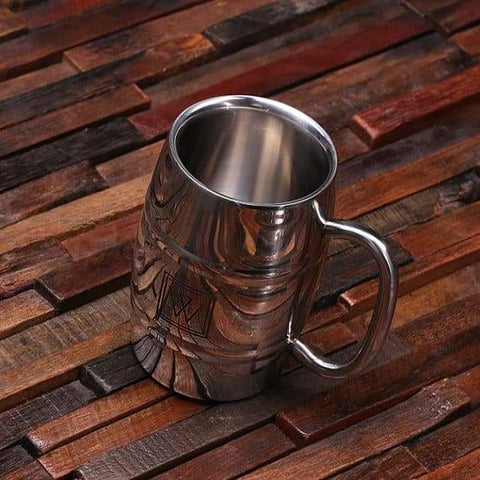 Image of Personalized Stainless Steel Beer Mug 14 oz. Monogram with Wood Box - All Products