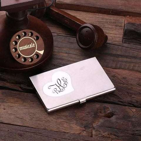 Image of Personalized Stainless Steel Business Card Holder Heart Design - Cardholders