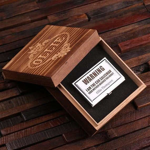 Personalized Stainless Steel Business Card Holder with Wood Gift Box - Cardholders