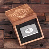 Personalized Stainless Steel Business Card Holder with Wood Gift Box - Cardholders