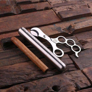 Personalized Stainless Steel Cigar Holder Cutters and Wood Gift Box - Cigar & Smoking Gifts