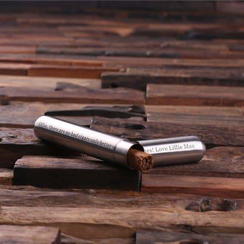 Image of Personalized Stainless Steel Cigar Holder Cutters and Wood Gift Box - Cigar & Smoking Gifts