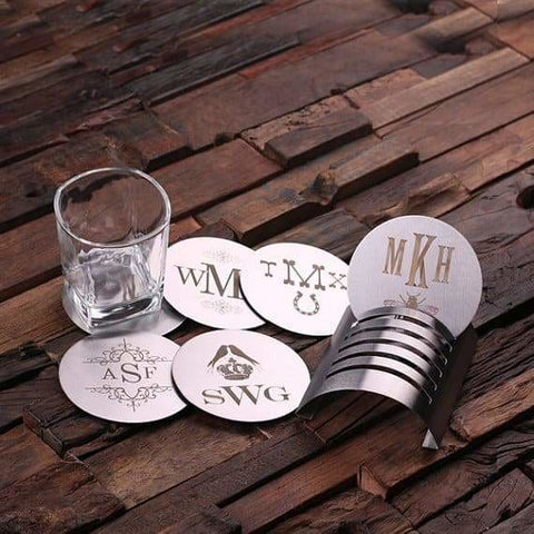 Image of Personalized Stainless Steel Coasters with Wood Gift Box - Coasters & Gift Box