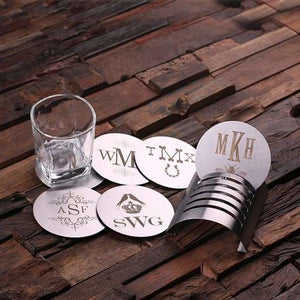 Personalized Stainless Steel Coasters with Wood Gift Box - Coasters & Gift Box