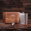 Personalized Stainless Steel Flask 18 oz. with Wood Box - Flask Gift Sets
